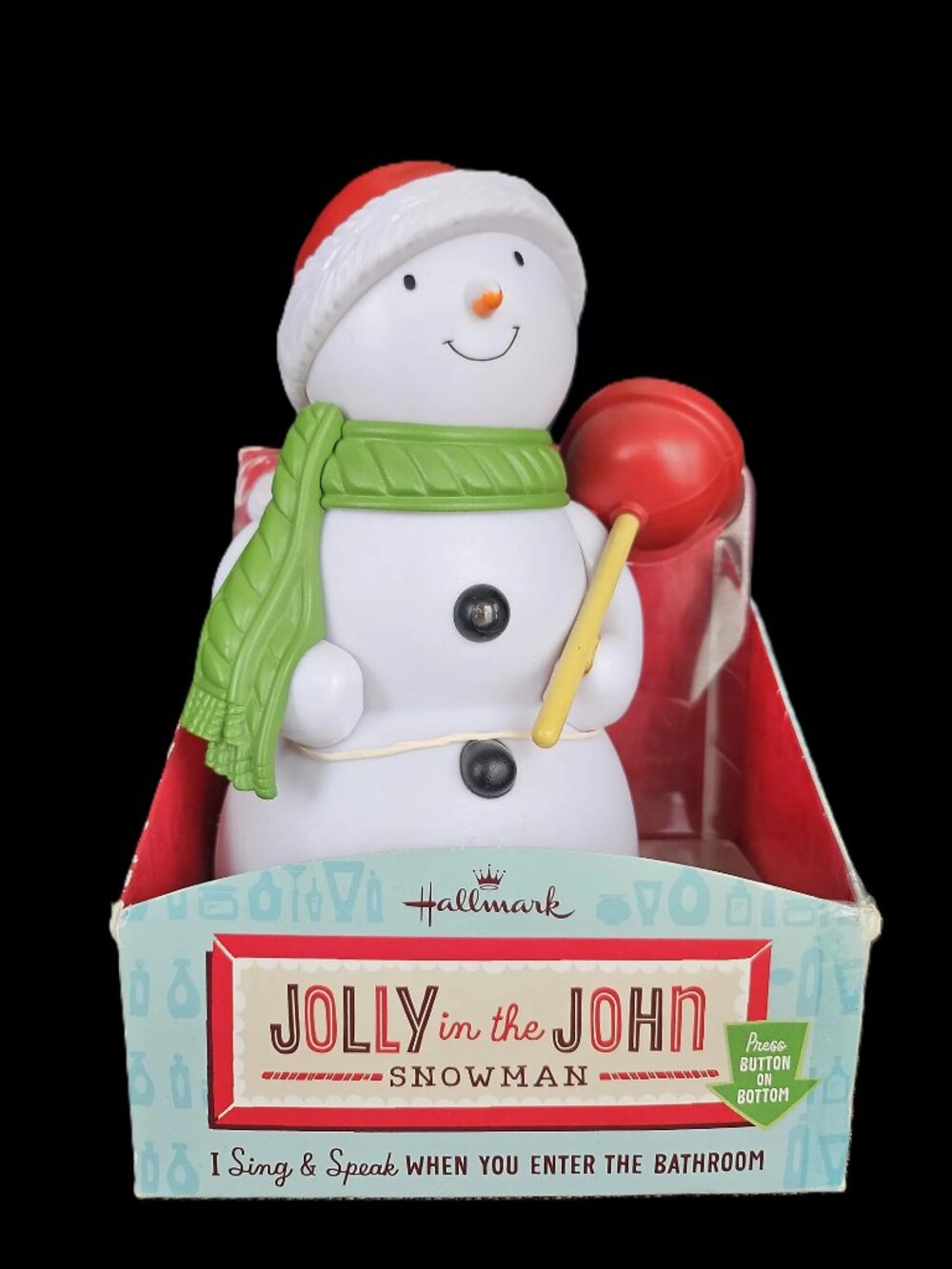 Rare Hallmark Jolly In The John Singing and Talking Snowman Bathroom Humor Funny